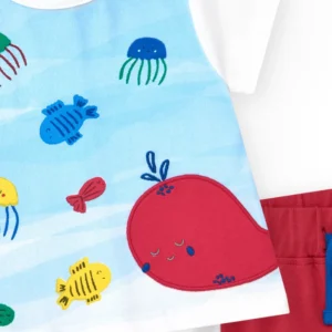 Αγορίστικο Βρεφικό Σετ με Κόκκινο Σορτσάκι και Θαλάσσια Μπλούζα TUC TUC - Image 2