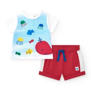 Αγορίστικο Βρεφικό Σετ με Κόκκινο Σορτσάκι και Θαλάσσια Μπλούζα TUC TUC - Image 1