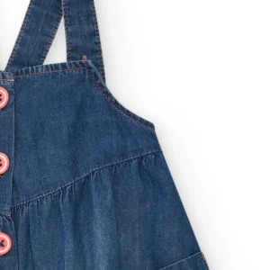 Κοριτσίστικο Τζιν Φορεματάκι Με Τιράντες, Ροζ Κουμπιά & Κέντημα Πολύχρωμα Αστεράκια TUC TUC - Image 3