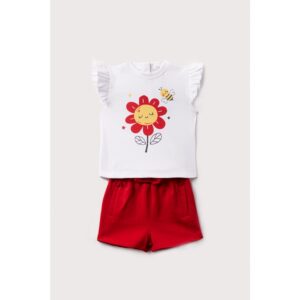Σετ STREET MONKEY με μπλούζα λουλούδι και κόκκινο σορτσάκι - Image 1