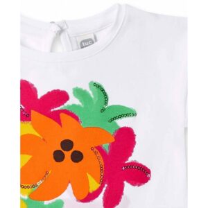 Μπλουζάκι TUC TUC λευκό με πολύχρωμο λουλούδι & παγιέτες - Image 3