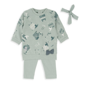 Βρεφικό Σετ 3 Τεμαχίων με Μπλούζα Μοτίβο Ζωάκια, Κολάν & Κορδέλα Μαλλιών - Image 1