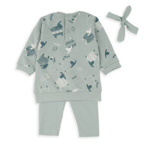 Βρεφικό Σετ 3 Τεμαχίων με Μπλούζα Μοτίβο Ζωάκια, Κολάν & Κορδέλα Μαλλιών - Image 2
