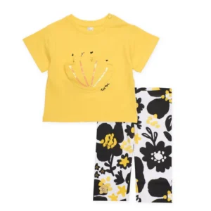 Παιδικό Σετ Μπλούζα και Κολάν Κίτρινο με Μαύρα Λουλούδια TUC TUC - Image 1