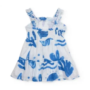 Παιδικό Φόρεμα Λευκό με Μπλε Θαλασσινά Σχέδια και Σφηκοφωλιά TUC TUC - Image 2
