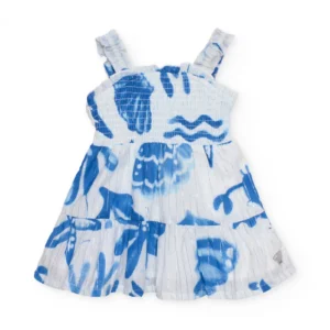Παιδικό Φόρεμα Λευκό με Μπλε Θαλασσινά Σχέδια και Σφηκοφωλιά TUC TUC - Image 1