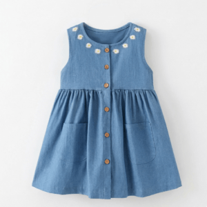 Παιδικό Φόρεμα Τζιν Μπλε με Μαργαρίτες - Image 1