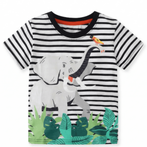 Παιδικό μπλουζάκι κοντομάνικο ριγέ με τύπωμα ελέφαντα - Image 1