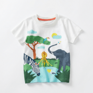 Παιδικό μπλουζάκι κοντομάνικο με τύπωμα ζωάκια σαφάρι - Image 1