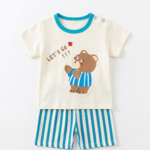Παιδικό σετ μπλουζάκι και σορτσάκι με αρκουδάκι ριγέ - Image 1