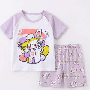 Παιδικό σετ πιτζάμας με λαγουδάκι και πολύχρωμες λεπτομέρειες - Image 1