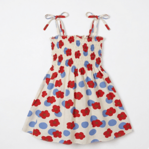 Παιδικό φόρεμα με λουλούδια και πουά μοτίβο με τιράντες φιόγκο - Image 1