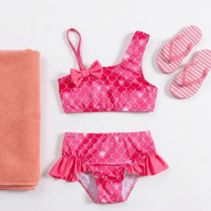 Παιδικό Μαγιό Σετ Μπικίνι Γοργόνα Ροζ με Φιόγκο - Image 1