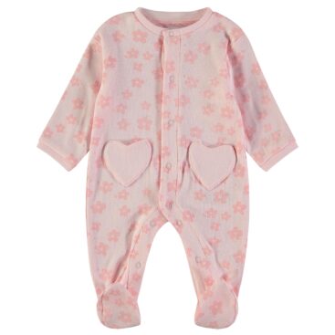 Βρεφικό Ολόσωμο Φορμάκι Ροζ με Λουλούδια και Καρδιές