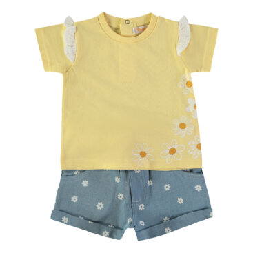 Παιδικό Σετ με Κίτρινη Μπλούζα με Μαργαρίτες και Σορτσάκι Τζιν με Λουλουδάκια