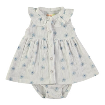 Βρεφικό Φορεματάκι Λευκό με Σιέλ Λουλουδάκια